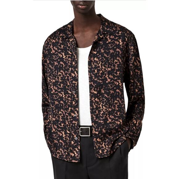 ALLSAINTS Tortoiseshell Print Button Down Long Sleeve Shirt MS097T Men's Medium